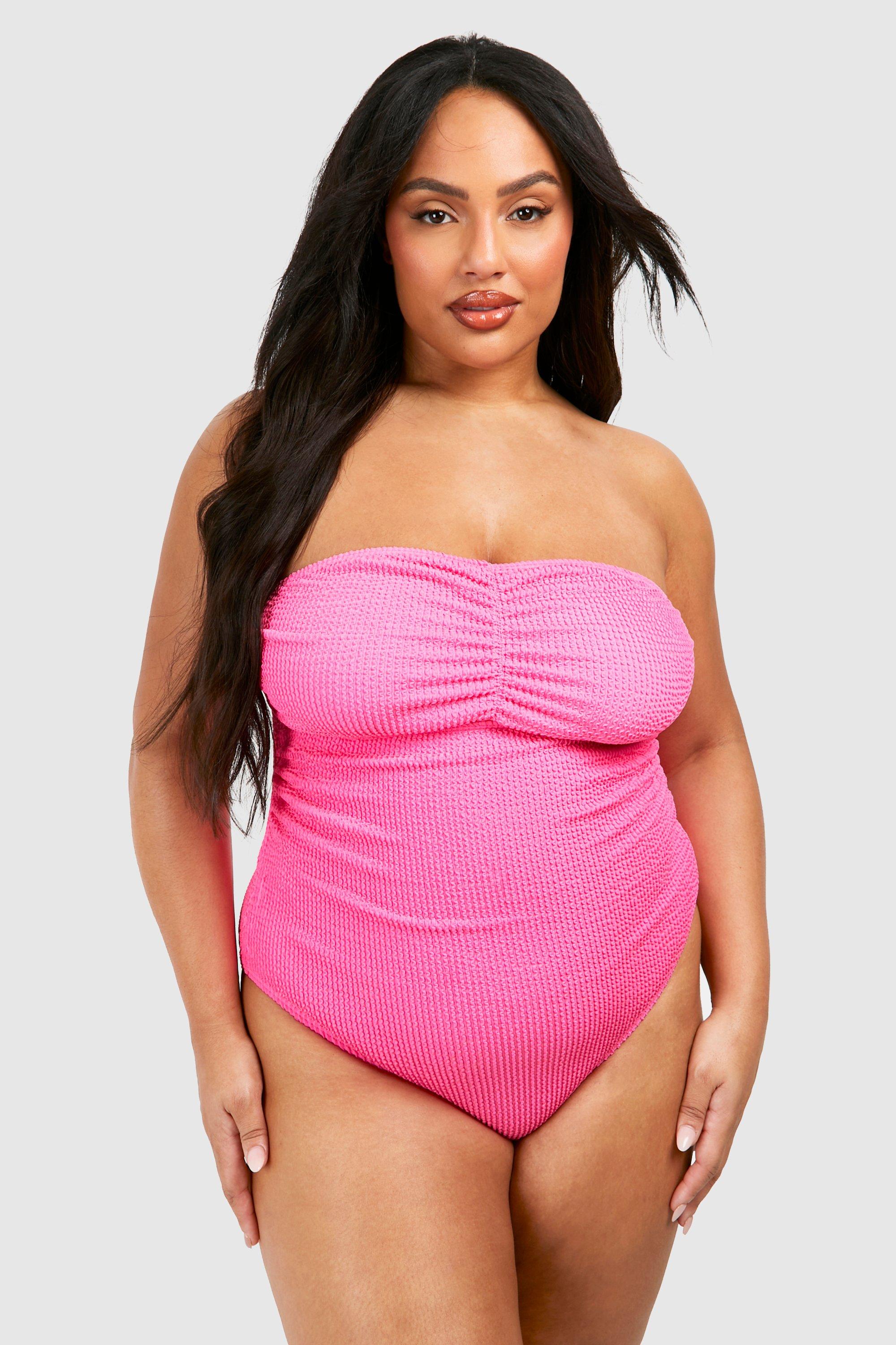 Plus Crinkle Tummy Control Bandeau Ruched Swimsuit