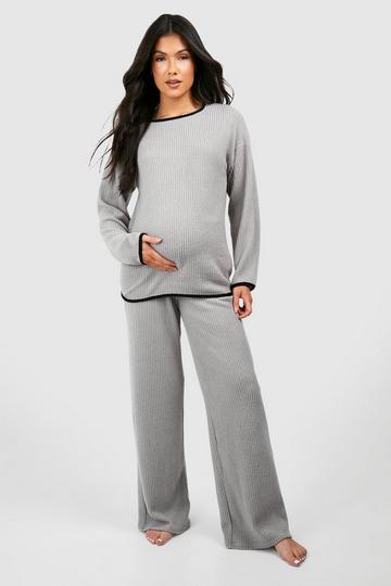 Maternity Contrast Soft Rib Loungewear Set grey