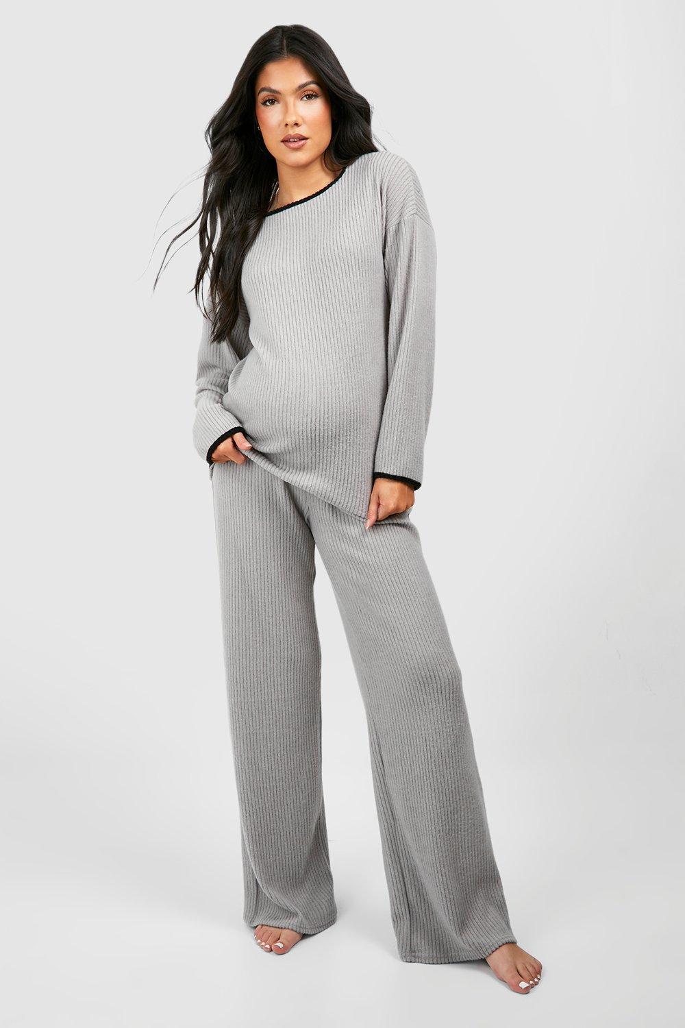 Maternity Contrast Soft Rib Loungewear Set