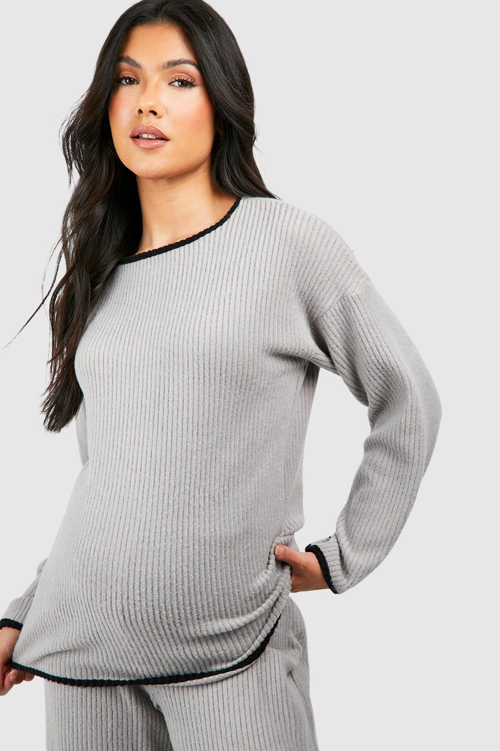 Maternity Contrast Soft Rib Loungewear Set boohoo