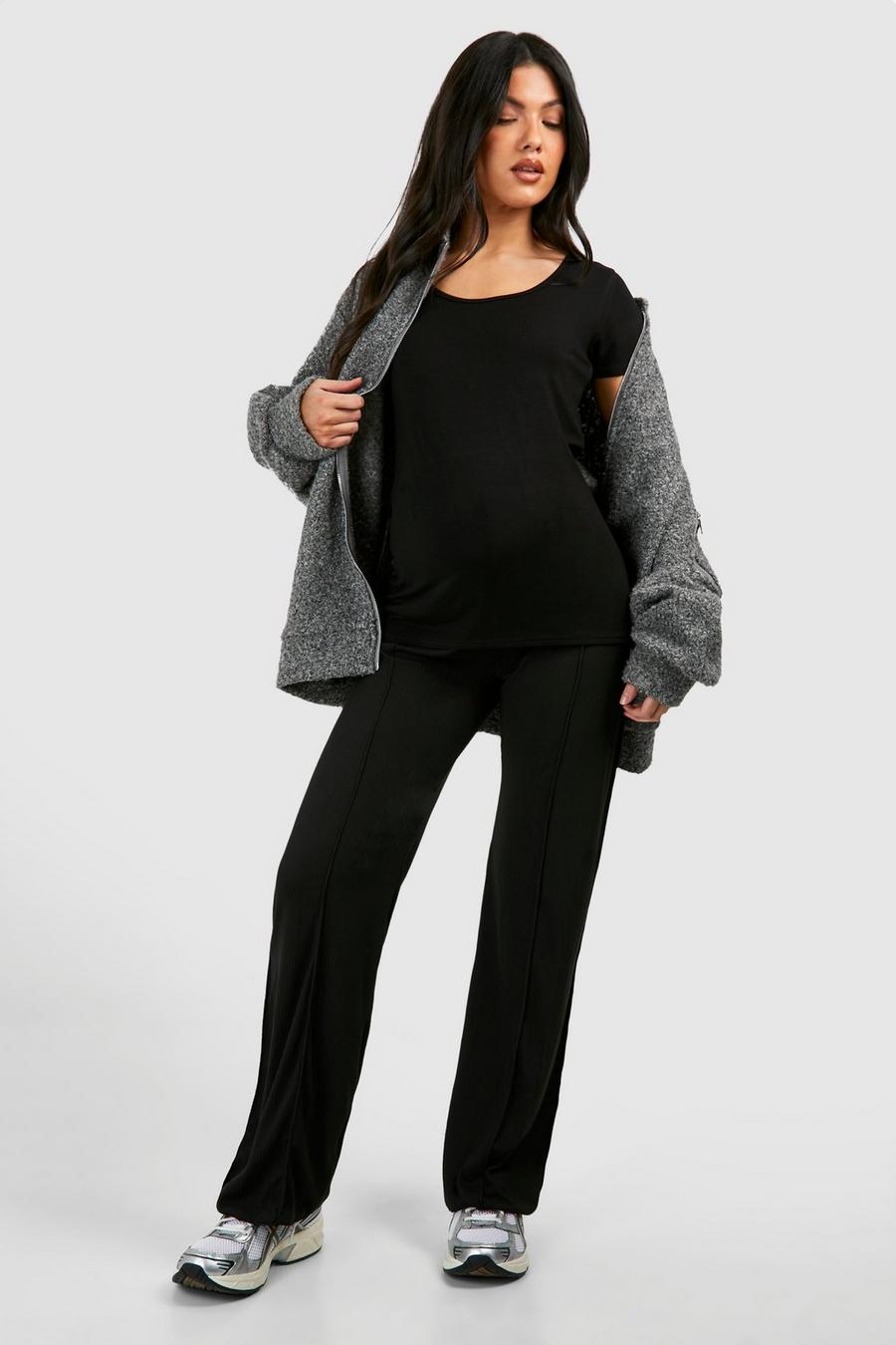 Maternité - Pantalon de grossesse droit côtelé, Black image number 1