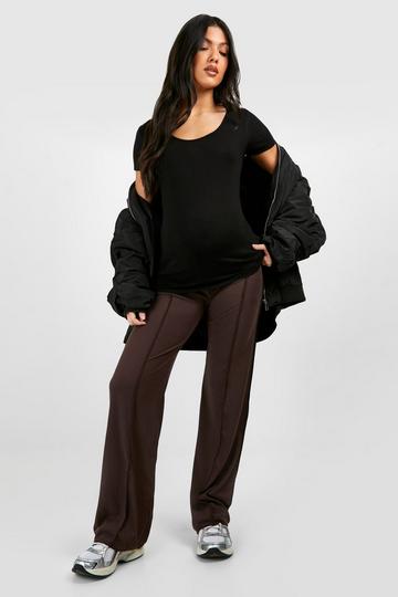 Maternity Ribbed Seam Straight Leg Trousers chocolate