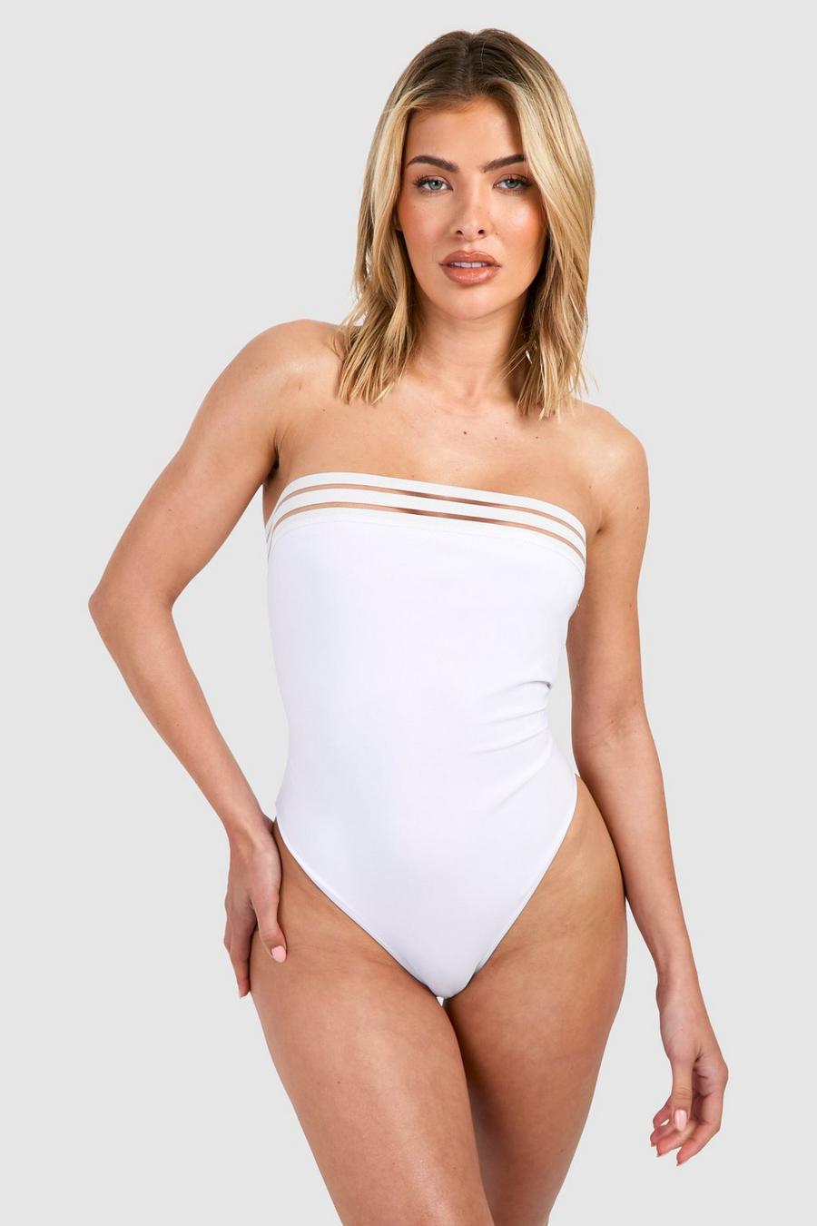 White Mesh Tape Bandeau Swimsuit image number 1