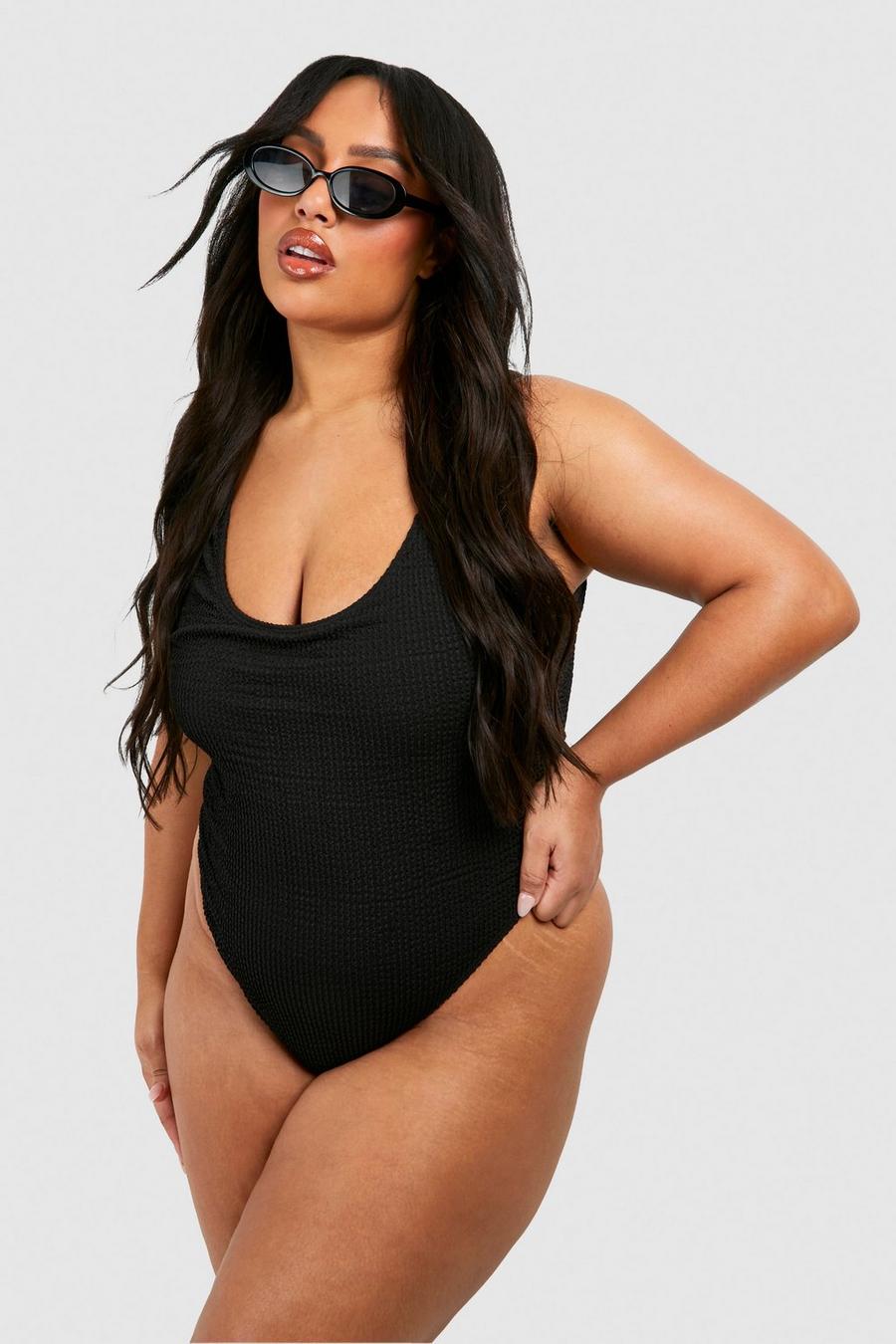 Black Plus Crinkle Tummy Control Swimsuit  image number 1