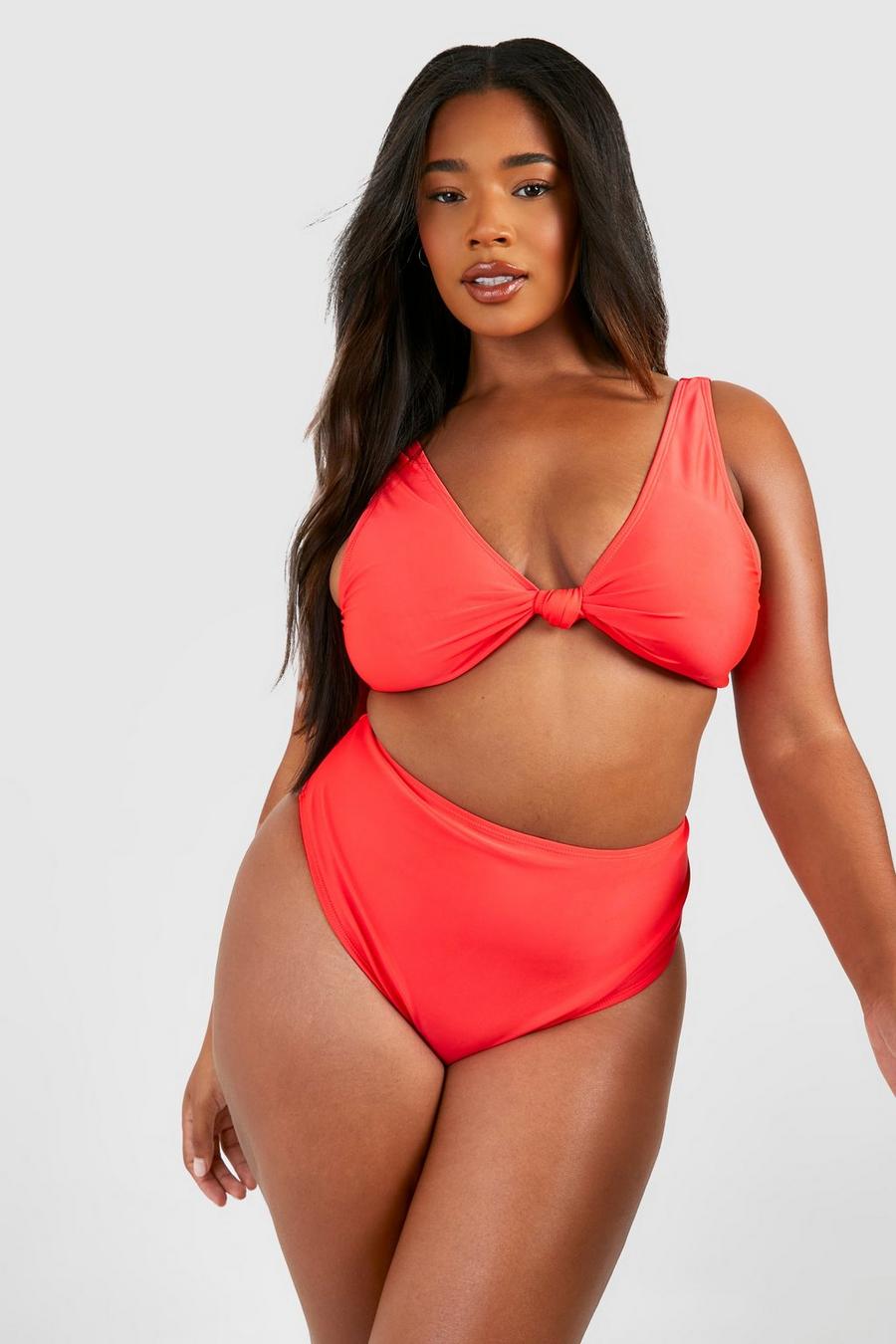 Set bikini Plus Size a vita alta con nodo, Red image number 1