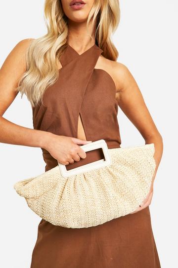 White Structured Straw Beach Grab Bag