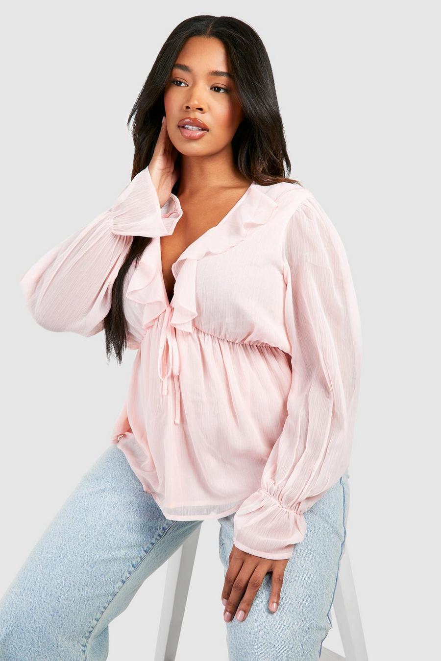 Blush Plus Ruffle Tie Front Smock Top  image number 1