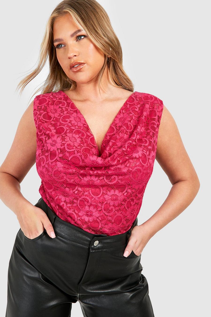 Pink Plus Lace Cowl Top  image number 1