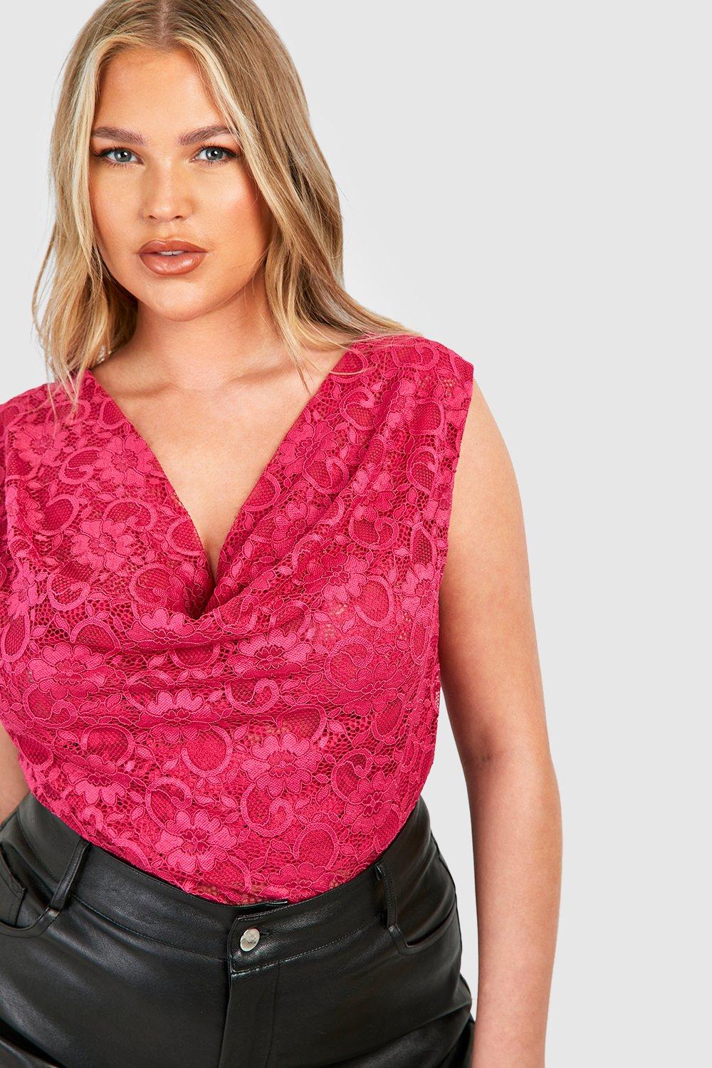 Pink lace plus size hot sale top