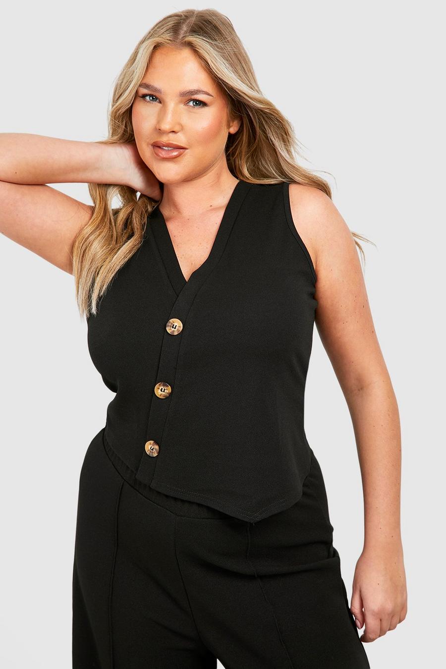 Gilet Plus Size asimmetrico in twill di jersey, Black image number 1