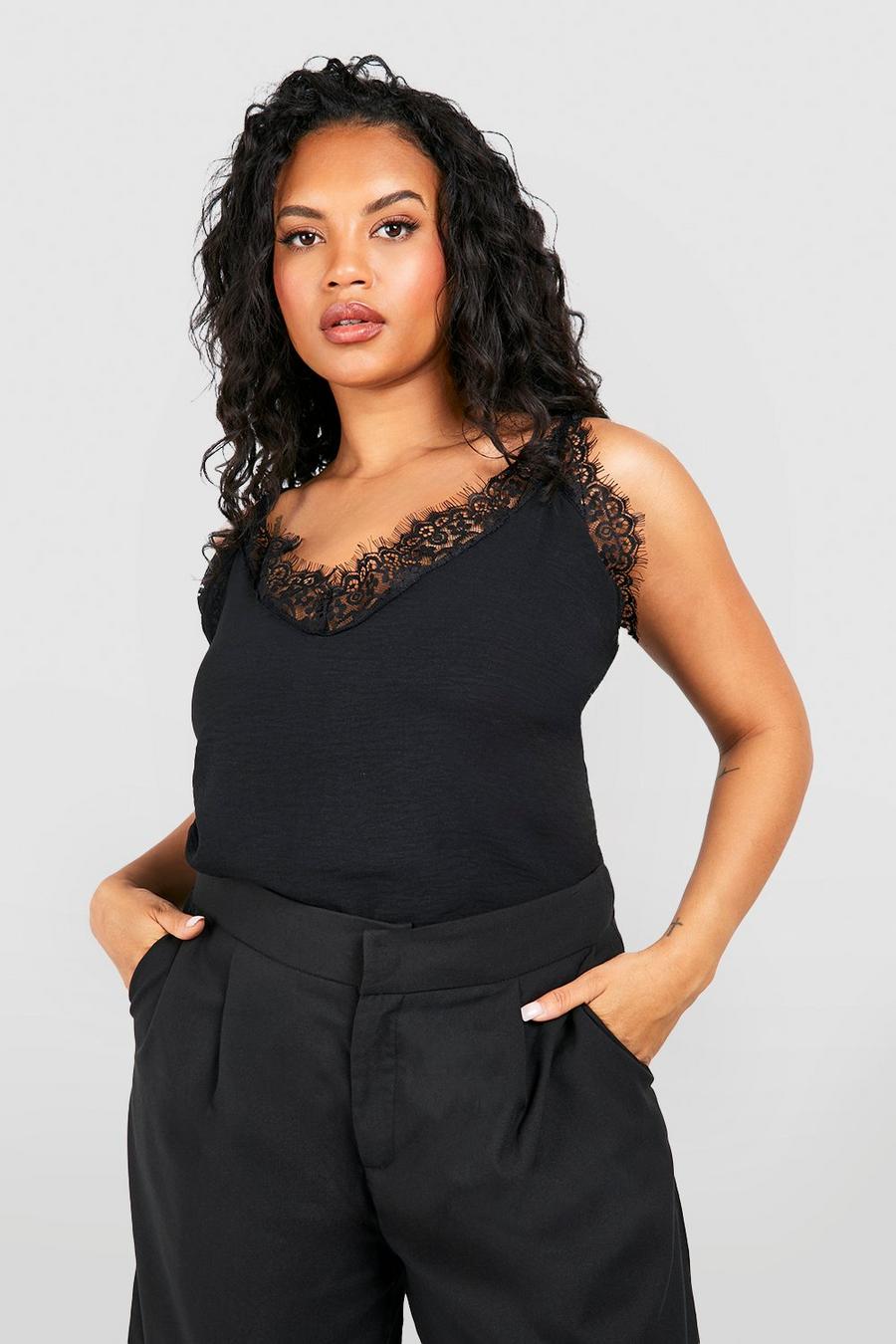 Black Plus Textured Lace Cami Top image number 1