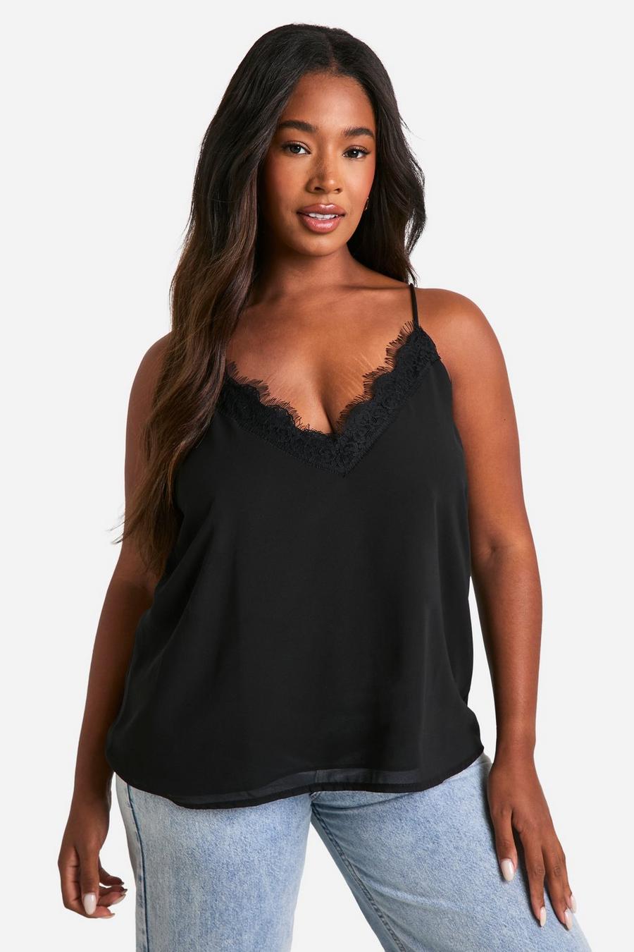 Black Plus Lace Insert Chiffon Cami Top image number 1