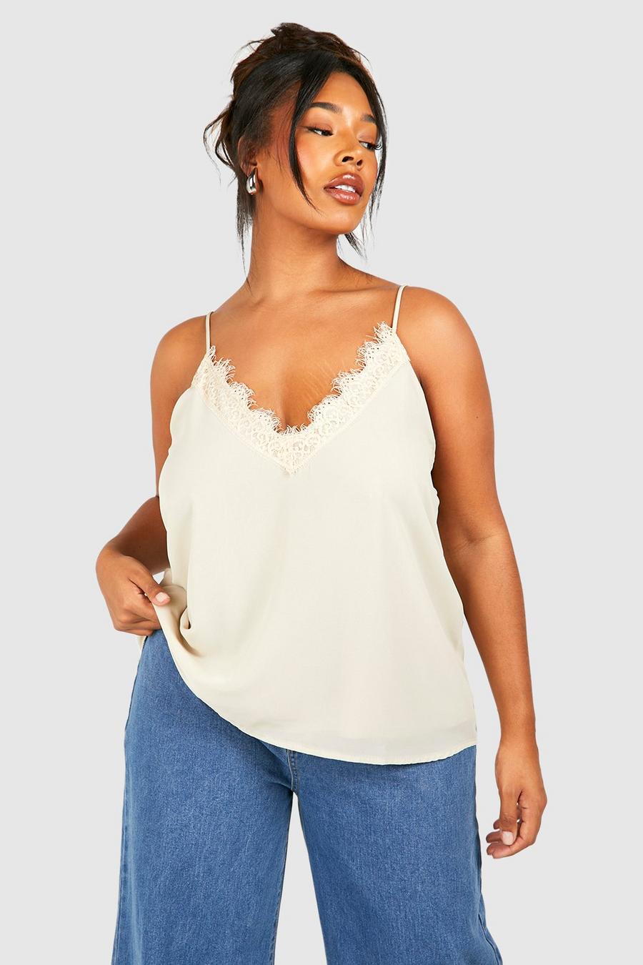 Stone Plus Lace Insert Chiffon Cami Top image number 1