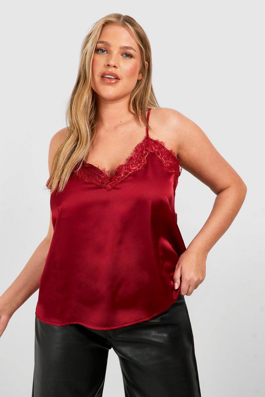 Cherry Plus Contrast Lace Satin Cami Top image number 1