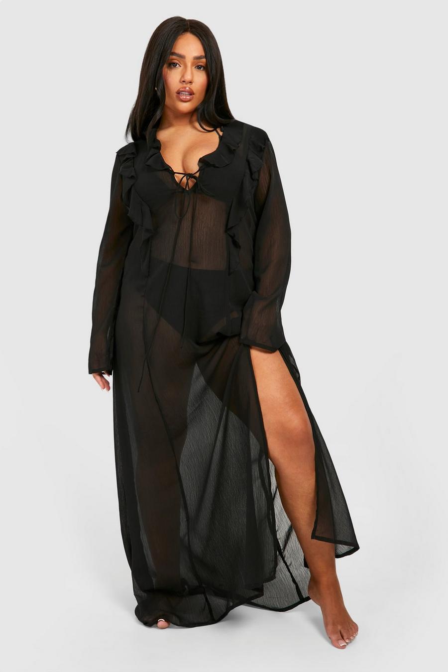 Black Plus Ruffle Maxi Beach Dress 