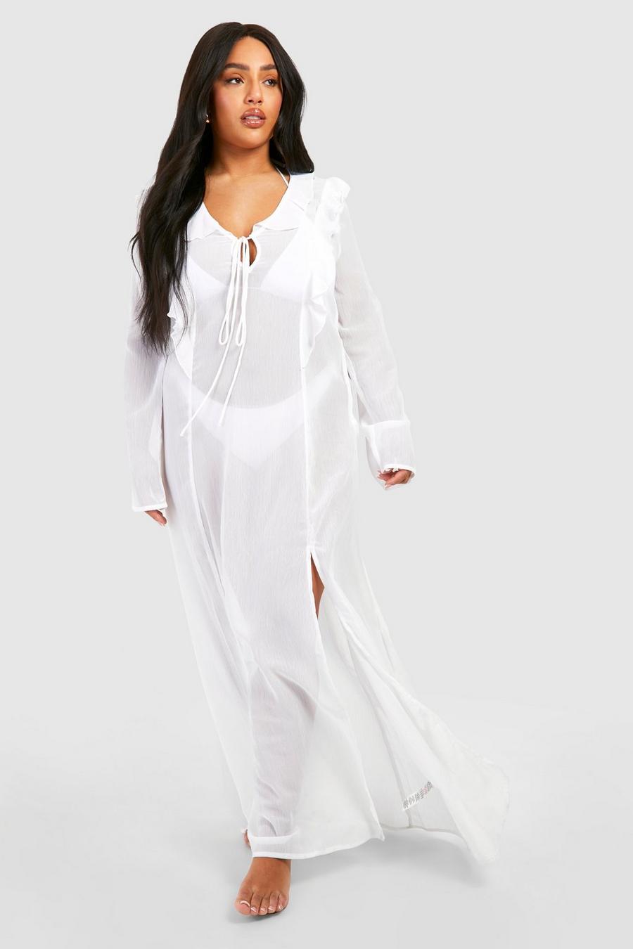 Grande taille - Robe longue à volants, White image number 1