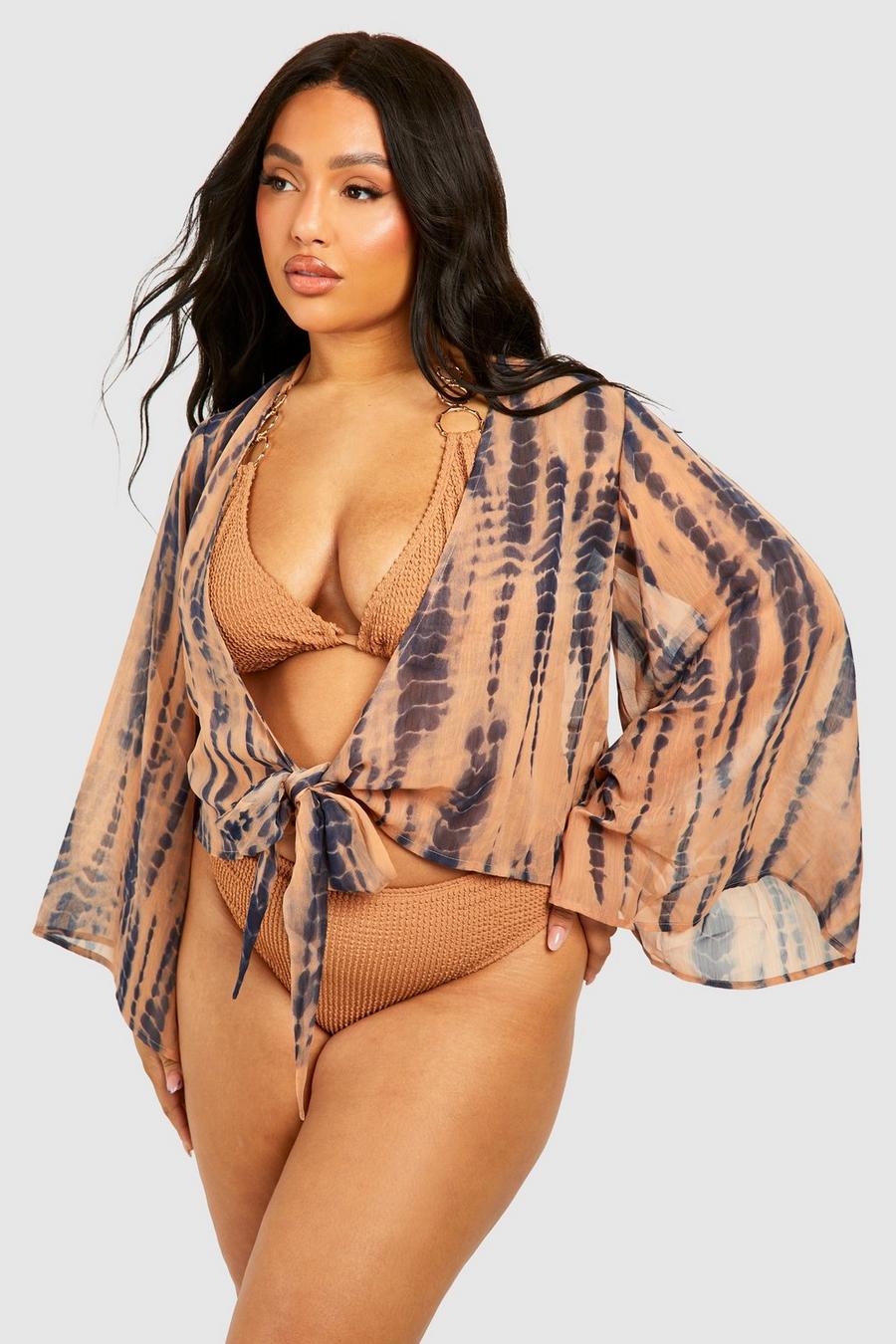 Camicia scaldacuore Plus Size in fantasia tie dye, Brown image number 1