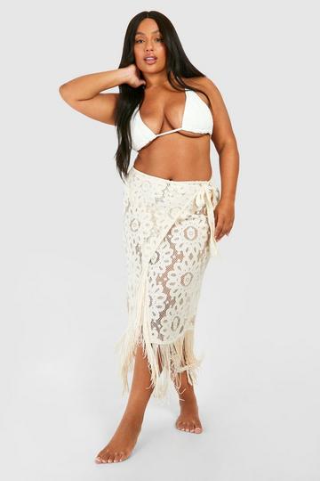 Plus Wrap Tassel Hem Beach Skirt cream