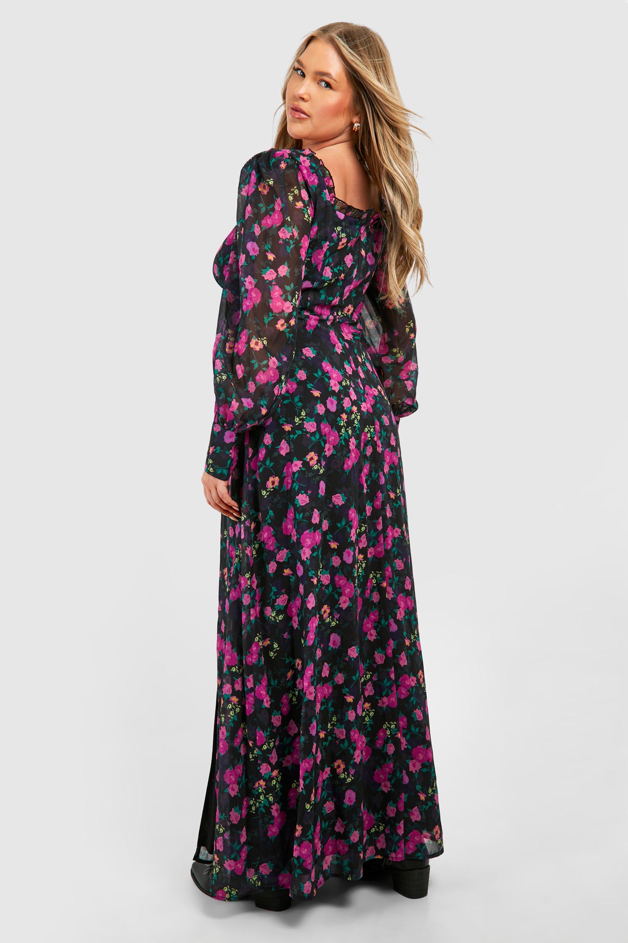 Plus Floral Corset Detail Maxi Milkmaid Dress | boohoo