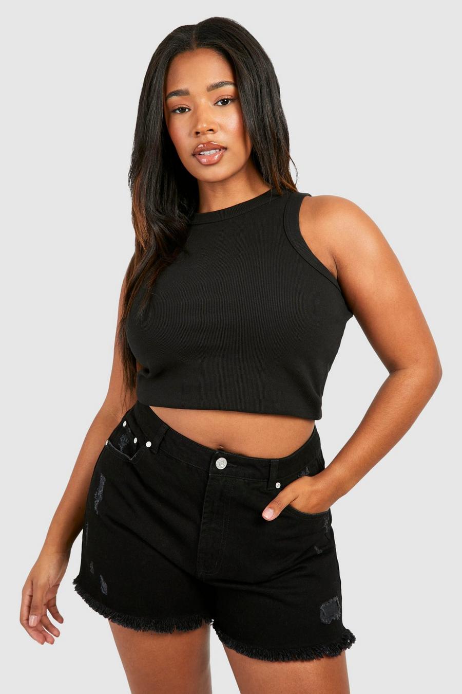 Grande taille - Short en jean délavé, Black