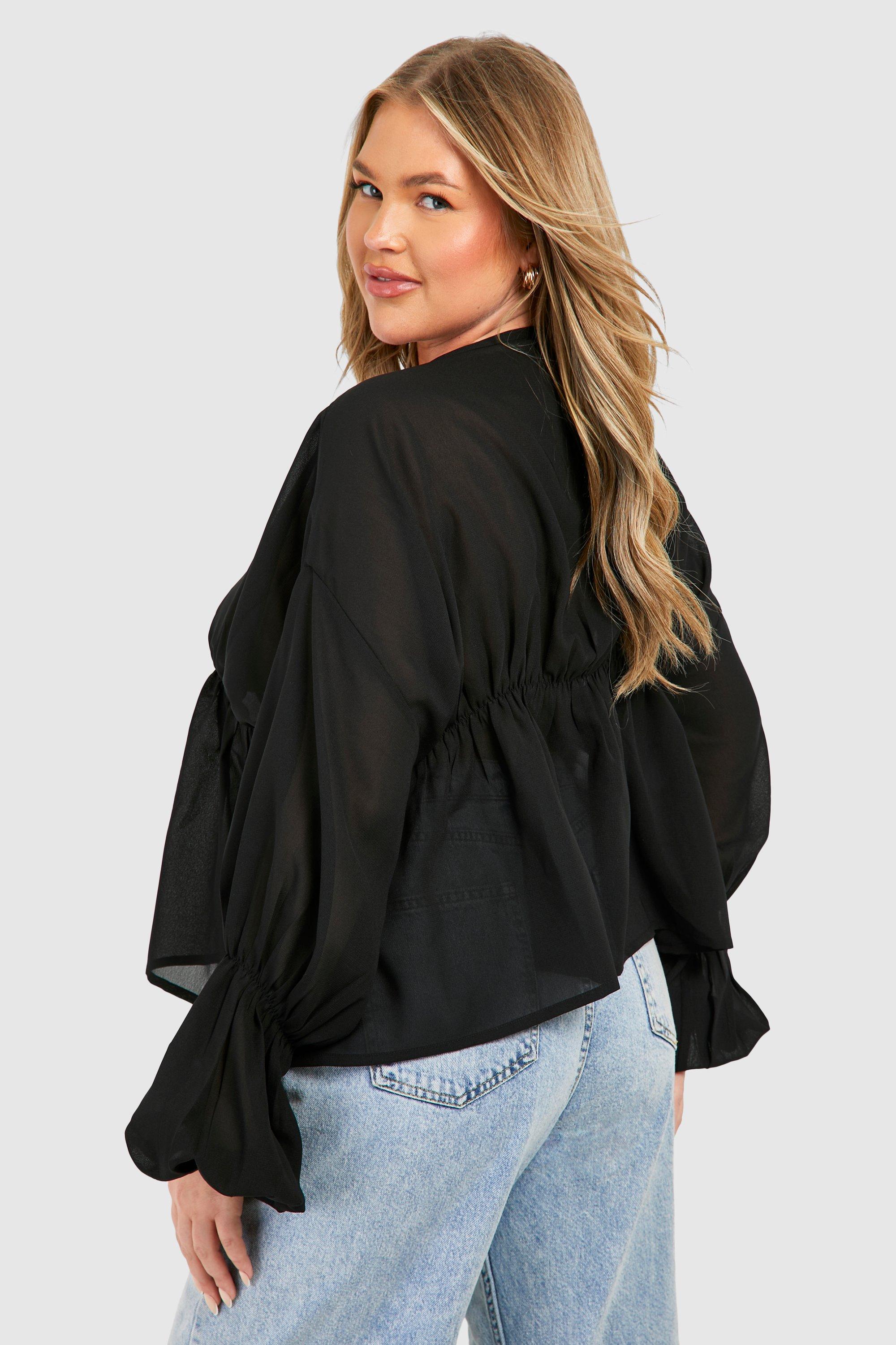 Plus Sheer Gathered Blouse