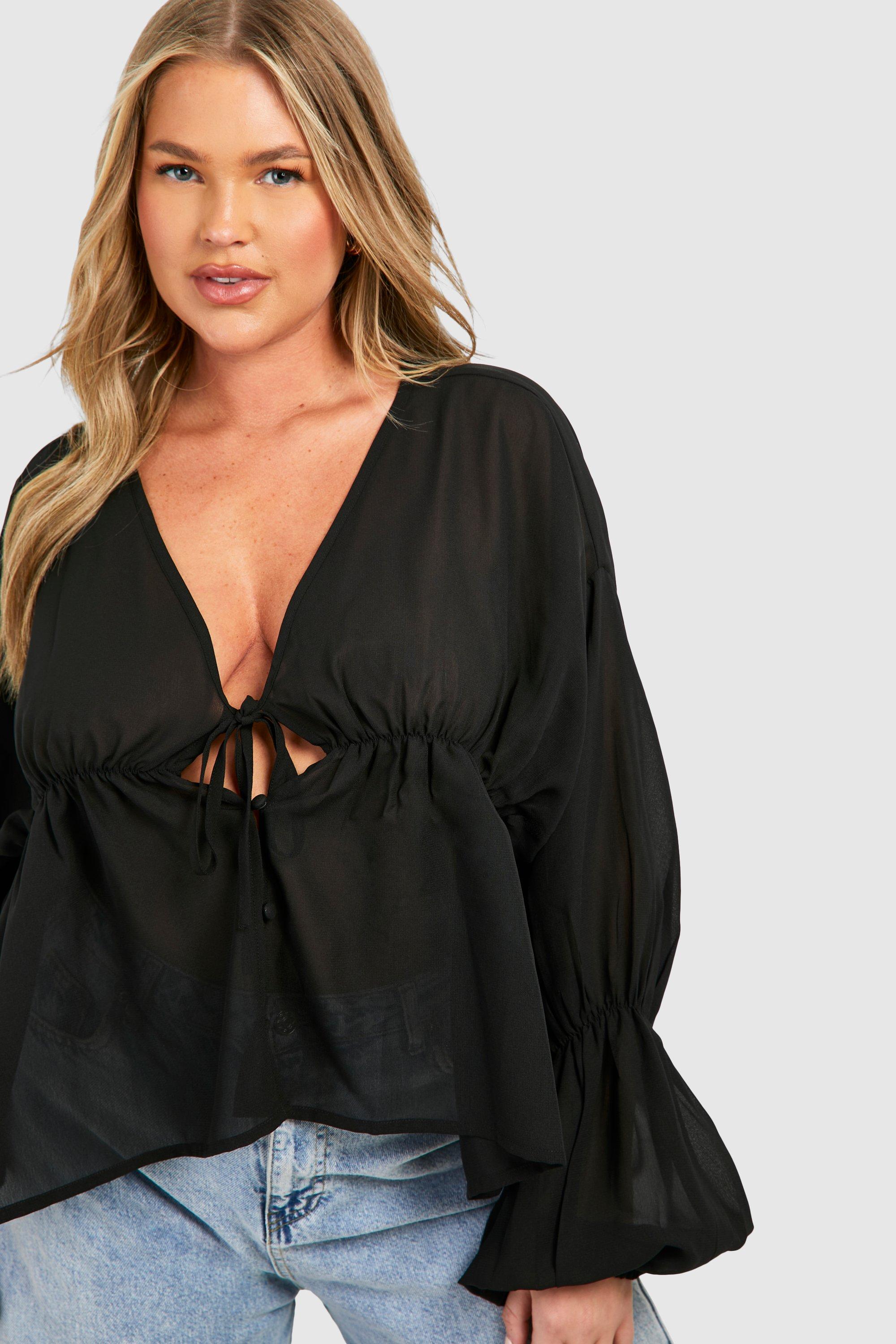 Plus Sheer Gathered Blouse