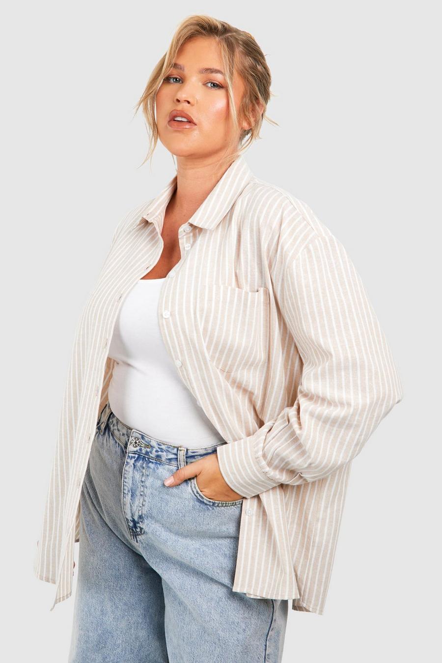 Camicia Plus Size a righe, Stone image number 1