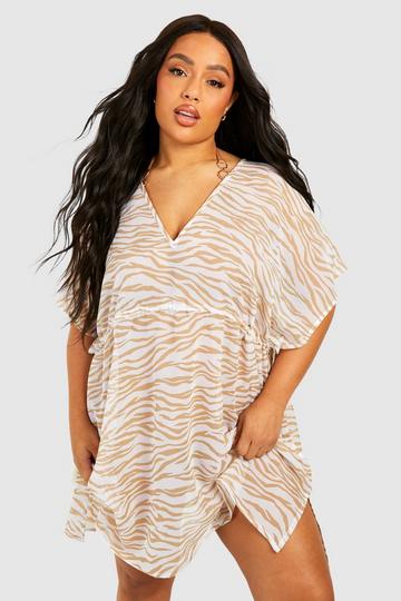 Plus Textured Tiger Tassel Beach Kaftan zebra