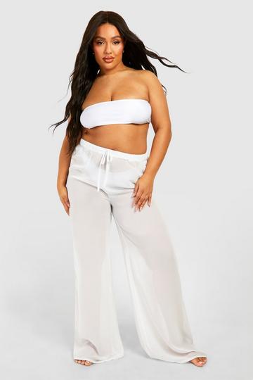 Plus Chiffon Strand Broek Met Touwtjes white