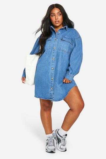 Plus Oversized Spijkerblouse Jurk mid blue