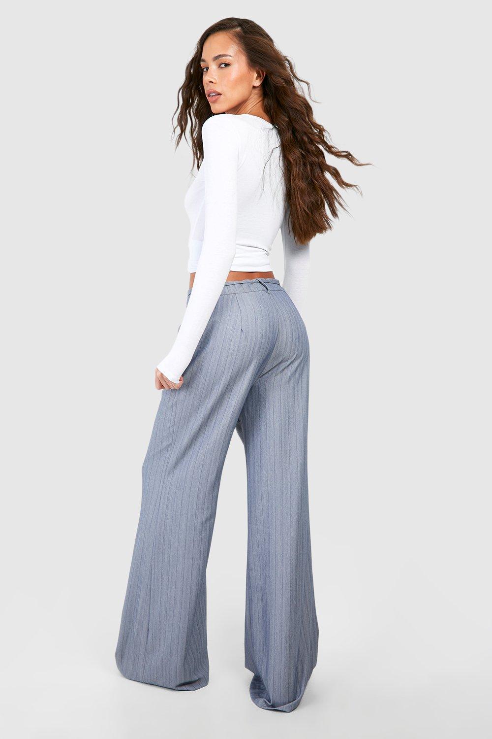 Pinstripe Tie Waist Tailored Wide Leg Trousers