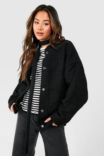 Oversized Wool Look Bomber Jacket black