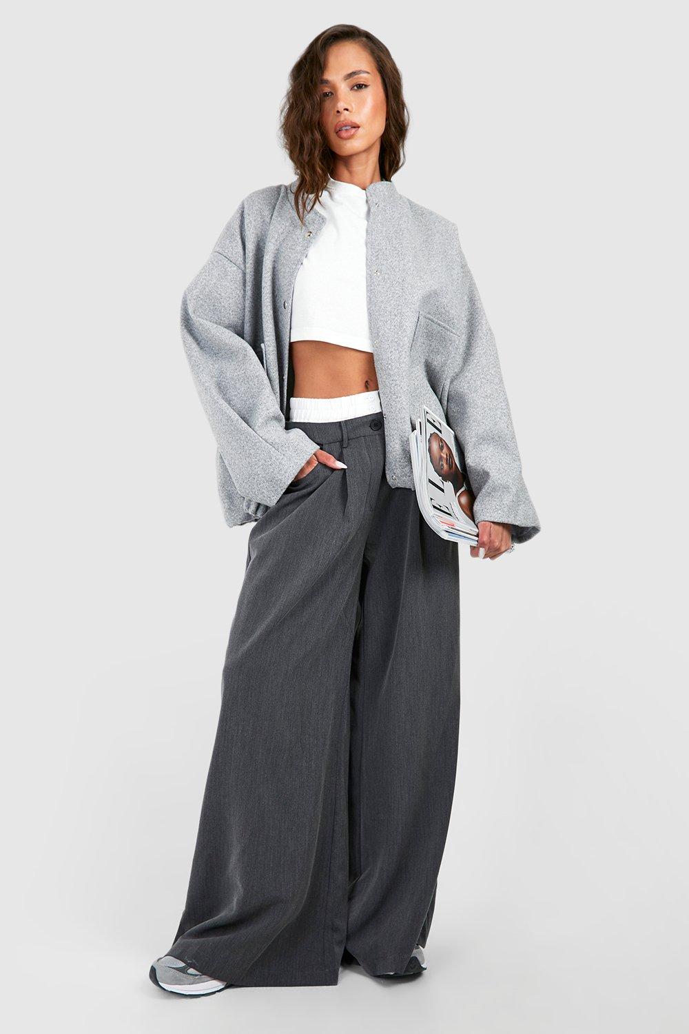 Contrast Waistband Detail Wide Leg Trouser