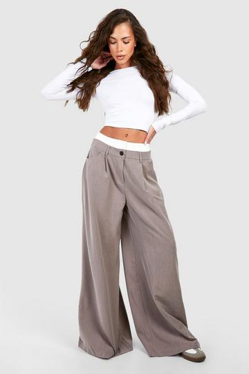 Contrast Waistband Detail Wide Leg Trouser taupe