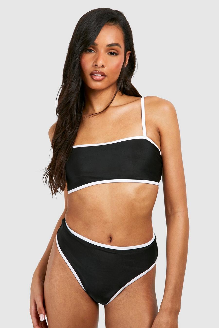 Black Tall Mono Strappy High Waisted Bikini Set 