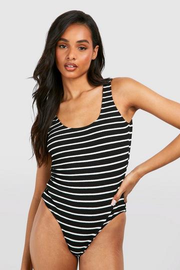 Tall Crinke Stripe Scoop Swimsuit black