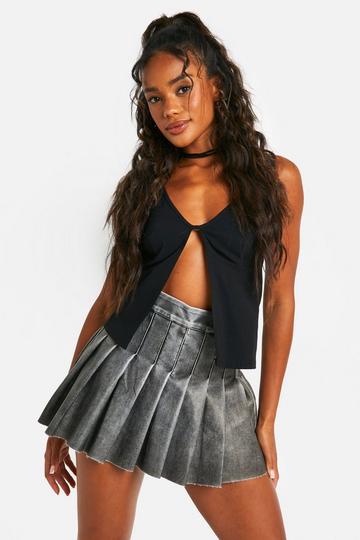 Vintage Look Faux Leather Pleated Tennis Skirt grey