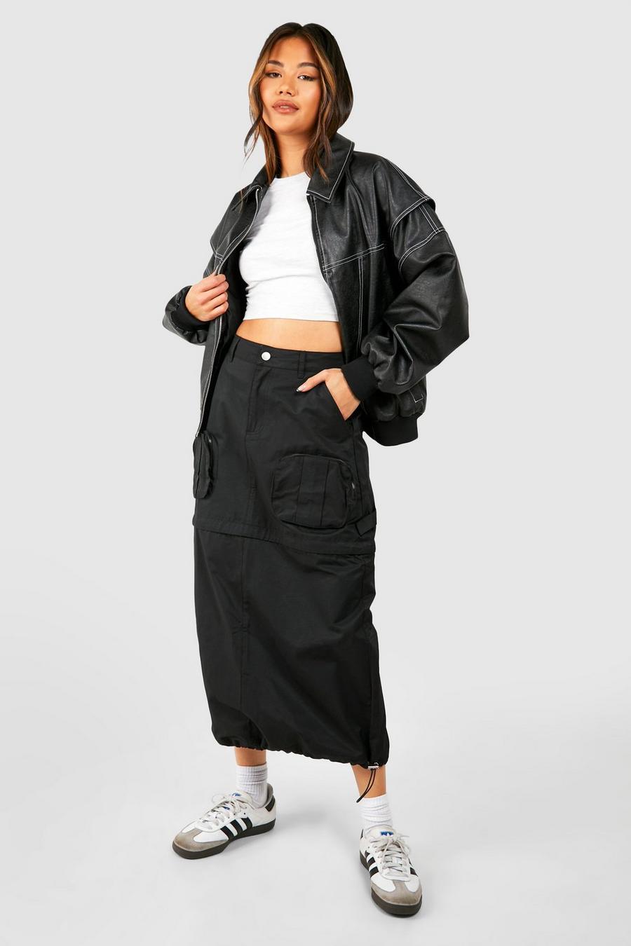 Black 2 In 1 Zip Detail Cargo Maxi Skirt  image number 1