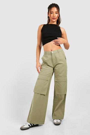 Wide Leg Pocket Detail Cargo Pants sage