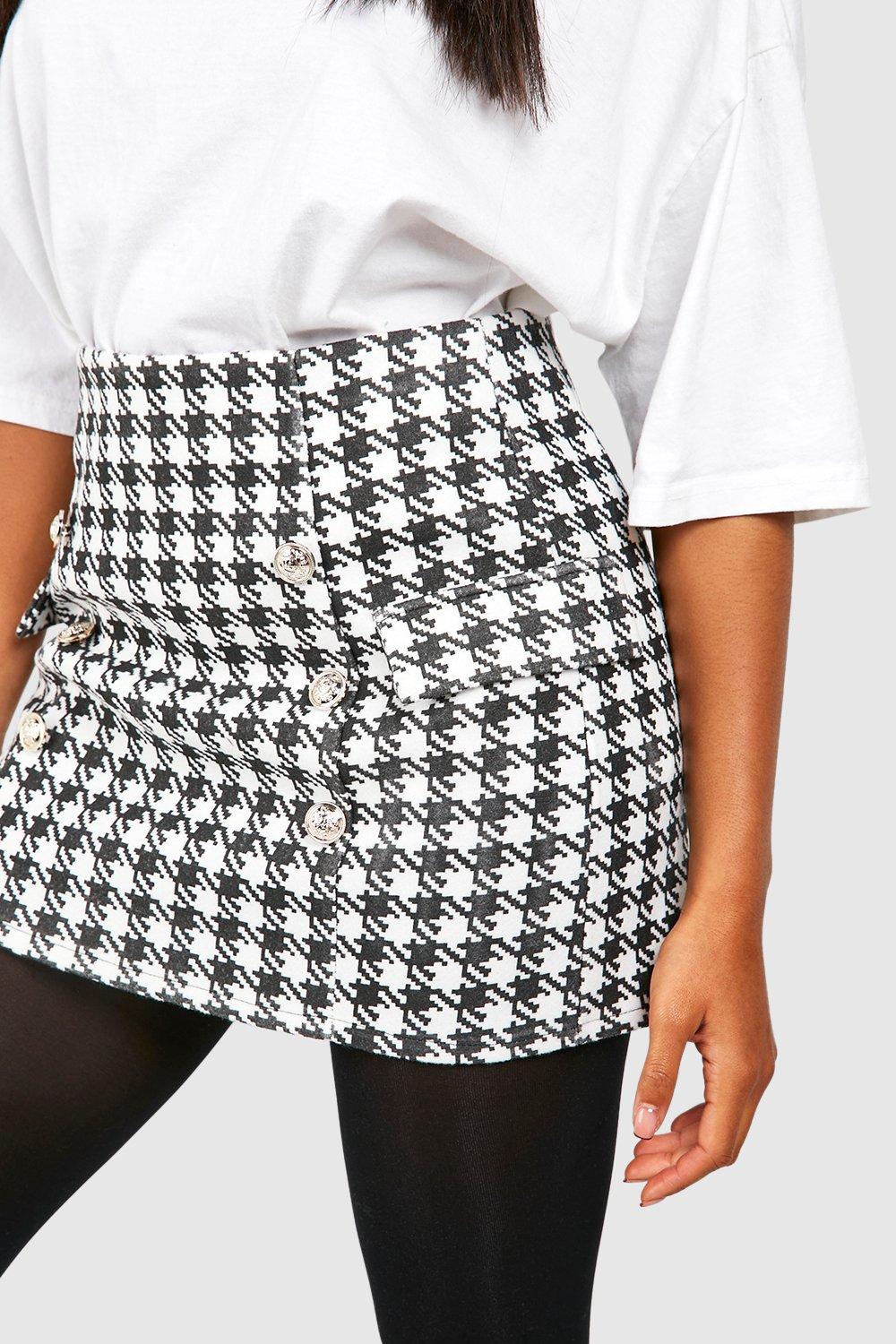 Wool Look Dogtooth Mini Skirt boohoo