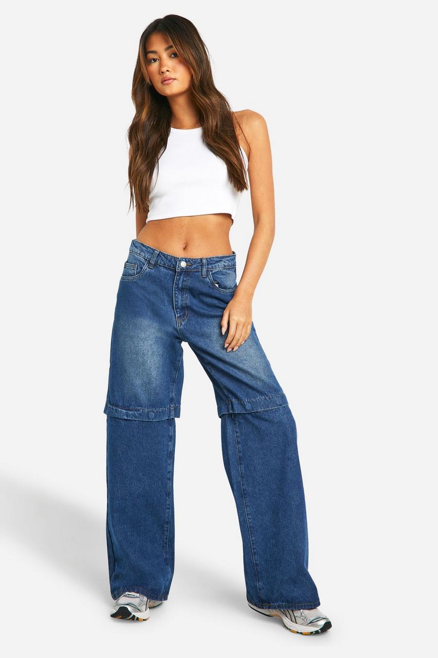 Jeans 2 in 1 rimovibili con pantaloni strappati, Mid blue