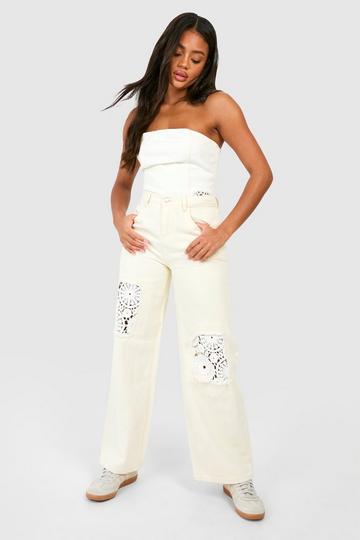 Crochet Mix Wide Leg Jeans ecru