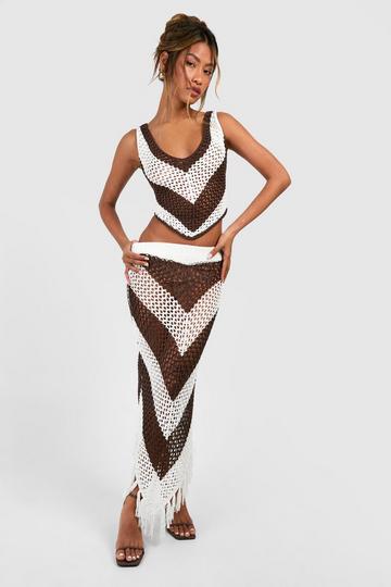Premium Crochet Chevron Top & Tassel Skirt Set chocolate