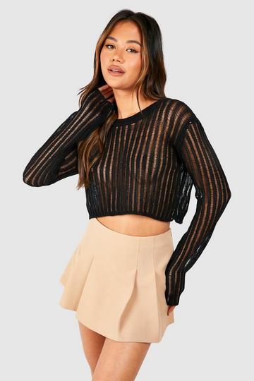 Black Sheer Ladder Crop Sweater