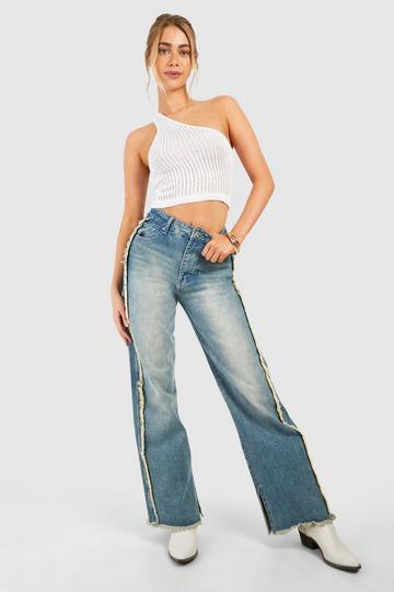 Wide Leg Jeans Met Gerafelde Zoom En Naaddetail washed indigo