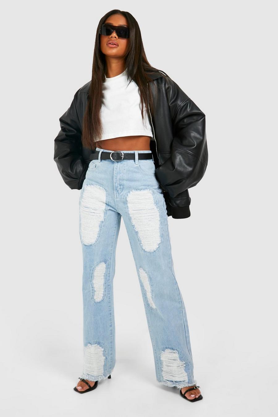 Women's Extreme Distressed Ripped Straight Leg Jeans | Boohoo UK
