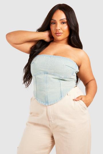 Plus Washed Bandeau Top acid wash light blue