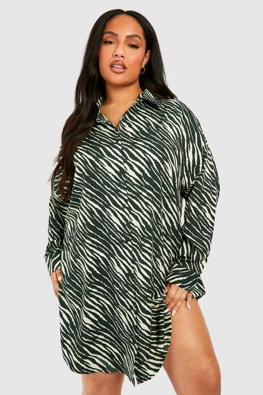 Vestito camicia Plus Size con stampa zebrata, Green