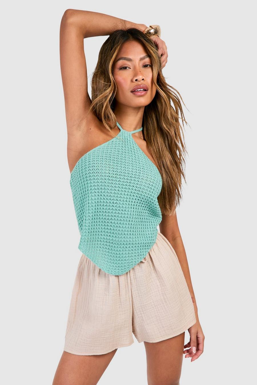 Turquoise Crochet Halterneck Top