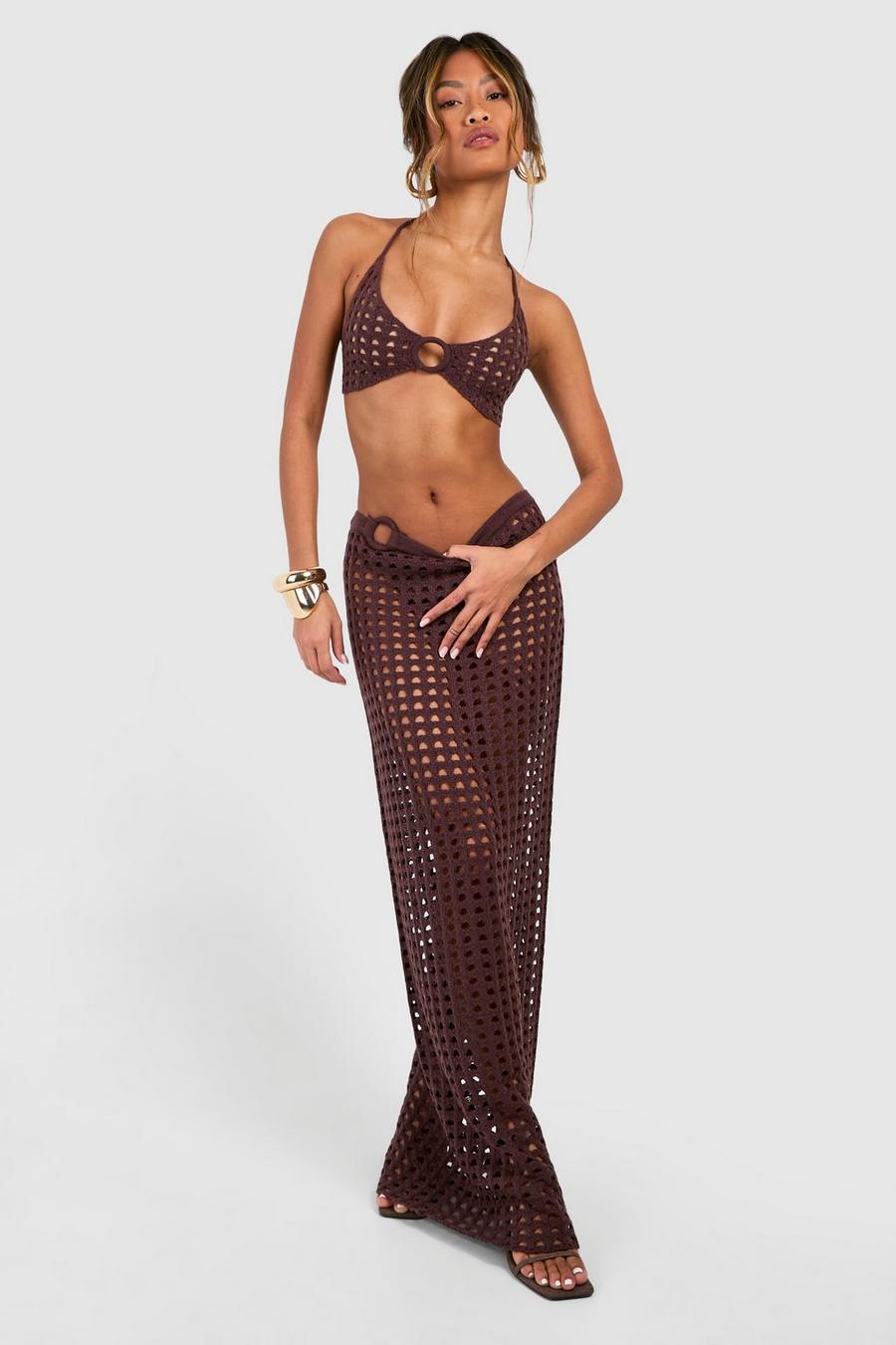 Chocolate O Ring Crochet Maxi Skirt image number 1